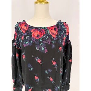 Maeve Floral Rose Print Button Shoulder Long Sleeve Blouse Top‎ Womens